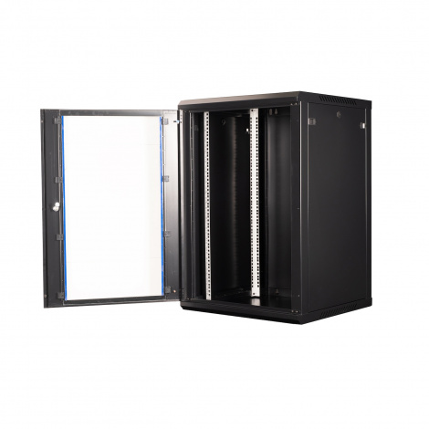 Шкаф 19" телекоммуникационный настенный, 18U 901x600х600 мм, дверь стекло, черный